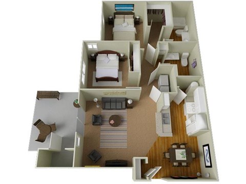 Floor plan for 2 beds, 2 baths, 1063 sqft